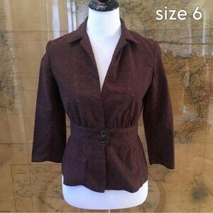 Max Studio Brown Cotton Button Up Collared Shirt Blazer Top Size 6